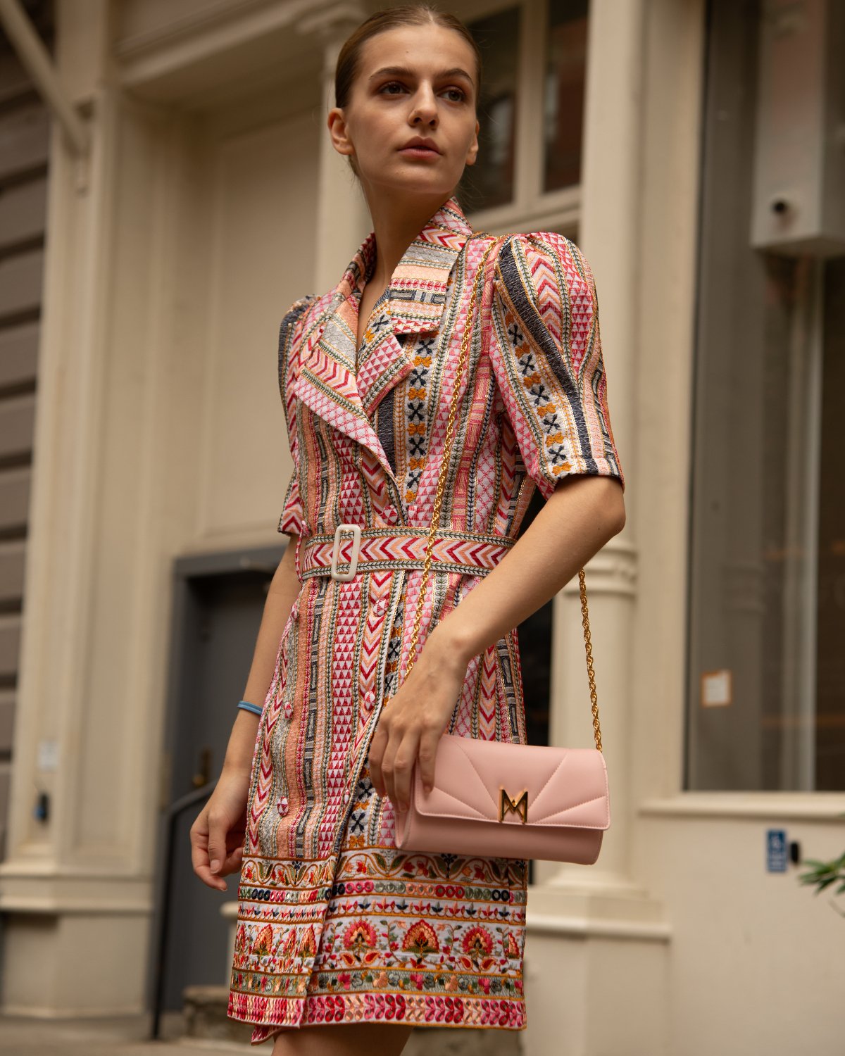 pink dress brown belt Orchid Pink Structured Belt Gown