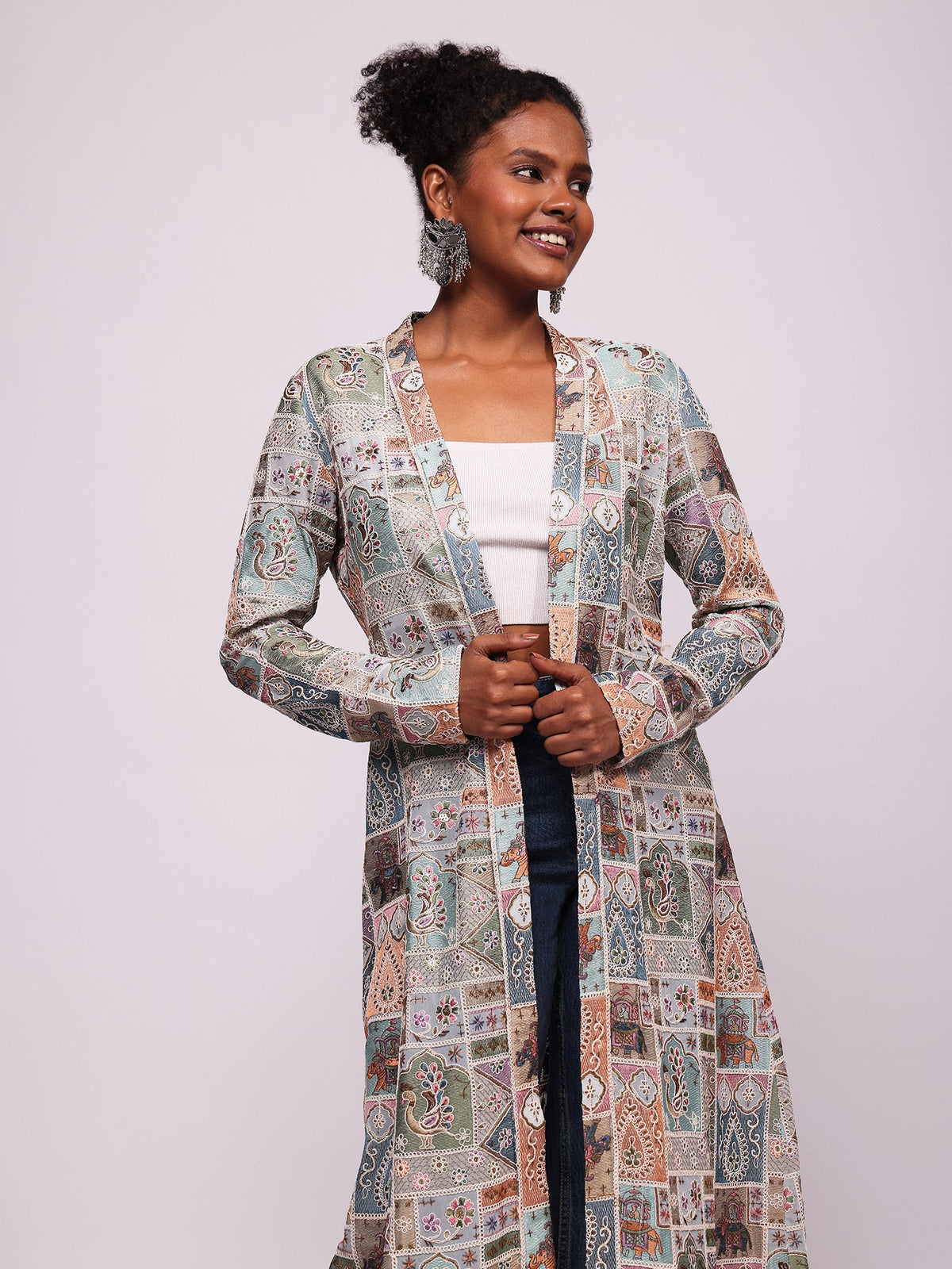 Naira Embroidered Kimono Front Alt View